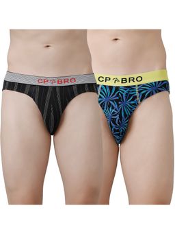 CP BRO - Printed Briefs with Exposed Waistband Value - Black Stripe & Blue Leaf (Pack of 2)