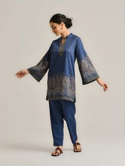 Rustorange - Navy Blue Kashmiri Woolen Co-Ord (Set of 2)