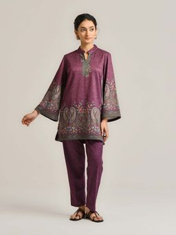 Rustorange - Wine Kashmiri Woolen Co-Ord (Set of 2)