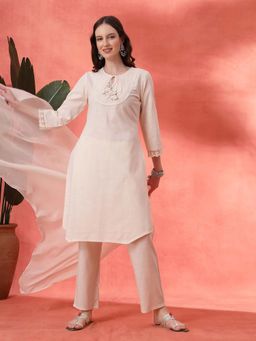 Nayam by lakshita - Off White Embroidered Kurta with Pant and Dupatta (Set of 3)