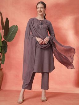 Nayam by lakshita - Purple Embroidered Kurta with Pant and Dupatta (Set of 3)
