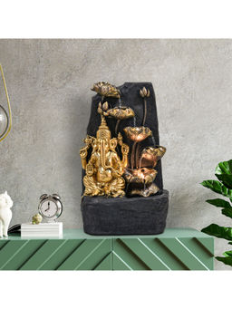 HomeTown - Impression Floral Ganesha Polyresin Water Fountain 44X71Cm In Gold Colour
