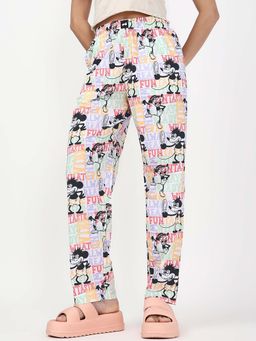 Bewakoof - Women White Mickey All Over Typography Pyjamas