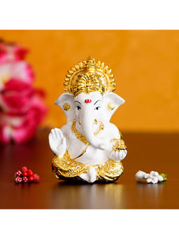 eCraftIndia - Gold Plated White Siddhivinayak Ganesha Idol For Home/Temple/Office/Car Dashboard