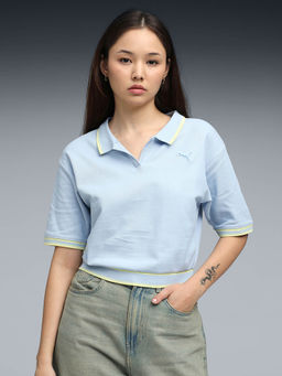 Puma - Wardrobe Essentials Women Blue Boxy Polo T-Shirt