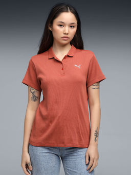 Puma - Premium Essentials Women Rust Elevated Rib Polo T-Shirt