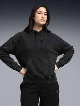 Puma - Essentials Elevated Women Black Relaxed Fit Wash Hoodie