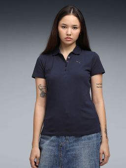 Puma - Essentials Elevated Women Navy Blue Regular Fit Logo Polo T-Shirt