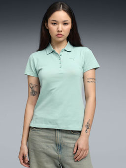 Puma - Essentials Elevated Women Green Regular Fit Logo Polo T-Shirt