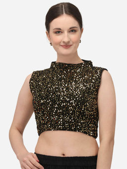 Amrutam Fab - Womens Gold Velvet Stiched Blouse With Collar Neck
