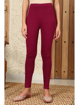 W - Solid Viscose Lycra Wine Leggings with Elasticated Band