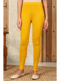 W - Yellow Solid Viscose Lycra Leggings with Elasticated Band