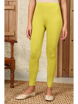 W - Celery Green Solid Viscose Lycra Leggings with Elasticated Band