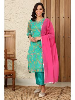 W - Pink Chiffon Golden Mukaish Dupatta with Gota Patti Border