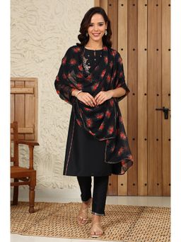 W - Black Floral Printed Chiffon Dupatta