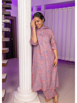 SIARA WOMEN - Purple Linen Printed Kurta and Pant with Dupatta