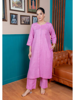 SIARA WOMEN - Purple Linen Embroidered Kurta and Pant
