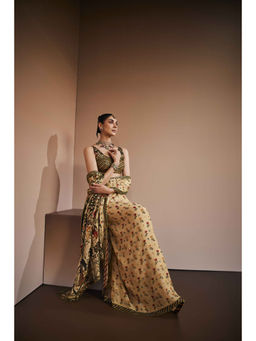 THE ROYALEUM ATELIER - Cream Mughal Tree Pre Drape Saree with Stitched