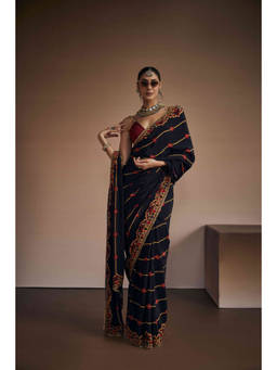THE ROYALEUM ATELIER - Black Noir Pre Drape Saree with Stitched