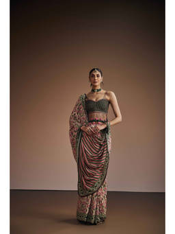 THE ROYALEUM ATELIER - Pink Carnation Pre Drape Saree with Stitched