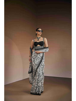 THE ROYALEUM ATELIER - Black Pre Drape Saree with Stitched