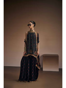 THE ROYALEUM ATELIER - Black Noir Kurta With Sharara And Shrug