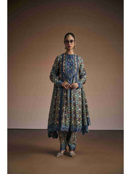 THE ROYALEUM ATELIER - Cobalt Blue Printed Kurta With Salwar And Dupatta