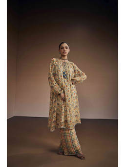 THE ROYALEUM ATELIER - Warm Beige Vintage Floral Kurta And Pant