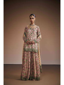 THE ROYALEUM ATELIER - Pink Carnation Kurta With Palazzo And Dupatta