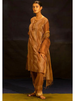 Banana Labs - Women Brown Stripes Kota Kurta with Pant