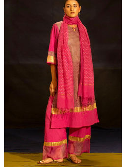 Banana Labs - Women Pink Stripes Pure Cotton Kurta with Palazzo and Dupatta