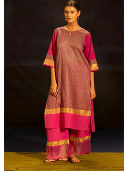 Banana Labs - Women Pink Stripes Pure Cotton Kurta with Palazzo