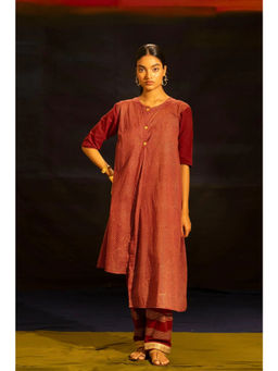 Banana Labs - Women Maroon Stripes Cotton Kurta with Pant