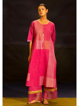 Banana Labs - Women Pink Stripes Pure Cotton Kurta with Palazzo