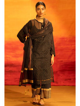 Banana Labs - Women Black Polka Dots Kota Kurta with Pant and Dupatta