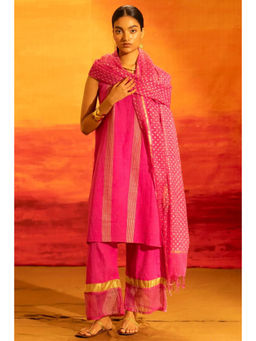 Banana Labs - Women Pink Stripes Pure Cotton Kurta with Pant and Dupatta