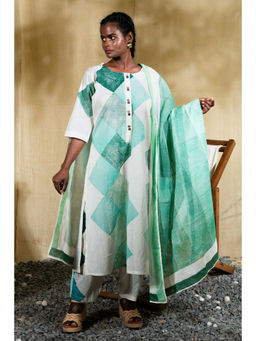 Banana Labs - Women Green Geometric Cotton Kurta with Pant and Dupatta