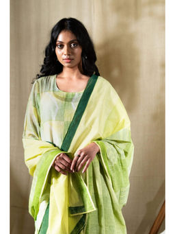 Banana Labs - Women Green Stripes Cotton Kurta with Pant and Dupatta and Slip