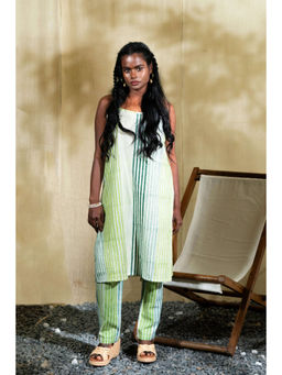 Banana Labs - Women Green Stripes Pure Cotton Kurta with Pant