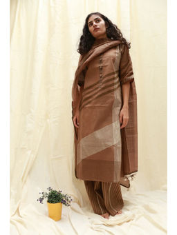 Banana Labs - Women Brown Stripes Pure Cotton Kurta with Pant