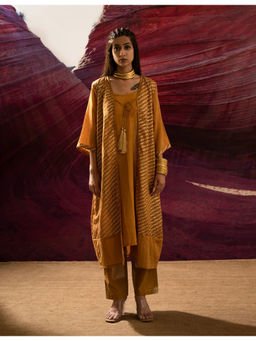 Banana Labs - Women Gold Printed Cotton Kurta with Pant and Dupatta