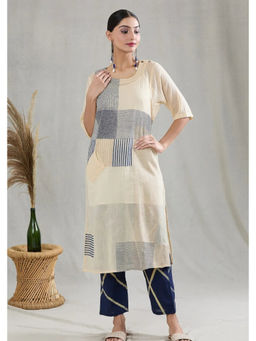 Banana Labs - Women White Stripes Pure Cotton Kurta with Pant