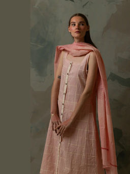 Banana Labs - Women Pink Geometric Pure Cotton Kurta with Palazzo and Dupatta