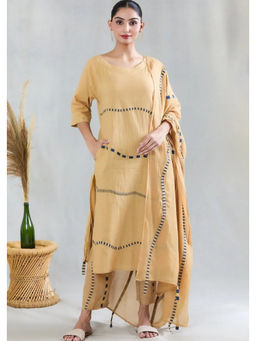 Banana Labs - Women Beige Printed Pure Cotton Kurta with Pant and Dupatta