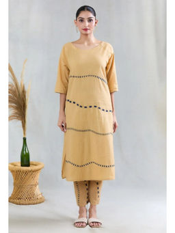 Banana Labs - Women Beige Printed Pure Cotton Kurta with Pant