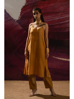 Banana Labs - Women Mustard Stripes Pure Cotton Kurta with Pant