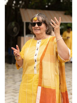 Banana Labs - Women Yellow Stripes Pure Cotton Kurta with Pant and Stole