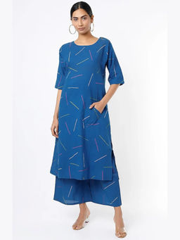Banana Labs - Women Blue Stripes Pure Cotton Kurta with Palazzo