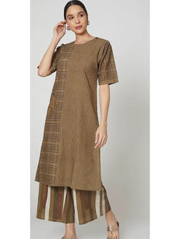 Banana Labs - Women Brown Checks Pure Cotton Kurta with Palazzo
