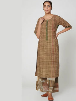 Banana Labs - Women Brown Stripes Pure Cotton Kurta with Palazzo
